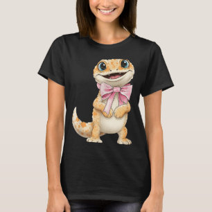 Coquette Gecko with Pink Ribbon Bow Funny Girls T-Shirt