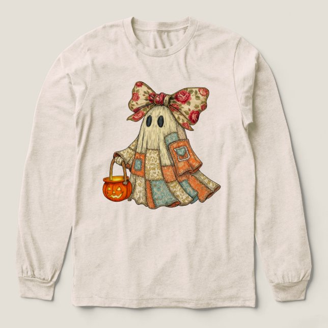 Coquette Ghost Bow Retro Blue Orange  Denim & Patc Tri-Blend Shirt (Design Front)