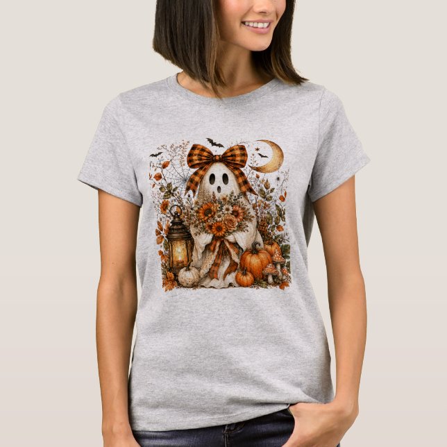 Coquette Ghost Plaid Bow Halloween T-Shirt (Front)