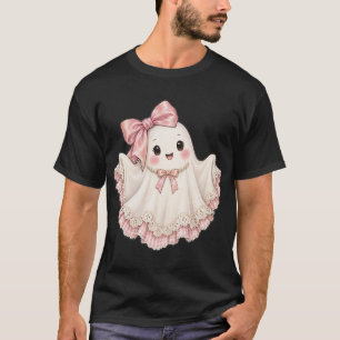 Coquette Ghost with Pink Bow Cute Pastel Halloween T-Shirt