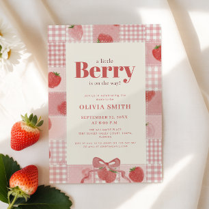 Coquette Gingham Strawberry Baby Shower Invitation