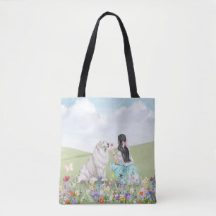 Coquette Girl and Dog Spring Meadow Tote Bag