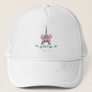 Coquette Girl Trip  Eiffel Tower & Pink Bow Custom Trucker Hat