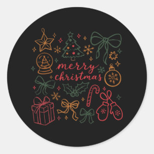 Coquette Girly Christmas Holly Xmas Jolly Merry Ch Classic Round Sticker