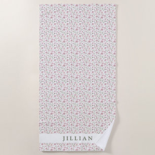 Coquette Girly Floral Pattern Personalised Name Beach Towel