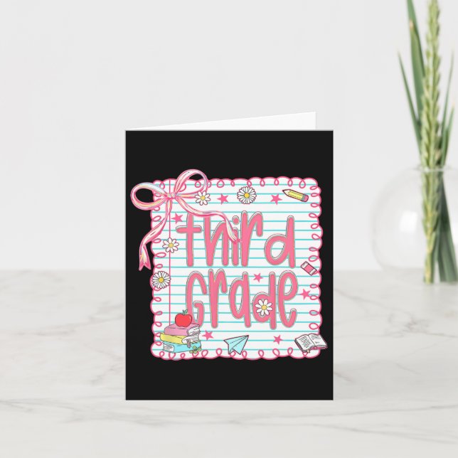 Coquette Girly Pink Bow Third Grade Teacher Back T Card (Front)