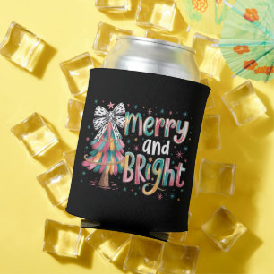 Coquette Glitter Christmas Tree Merry and Bright  Can Cooler