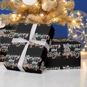 Coquette Glitter Christmas Tree Merry and Bright  Wrapping Paper