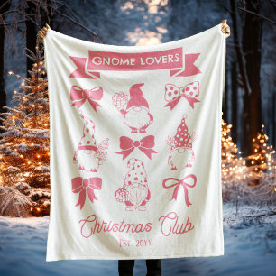 Coquette Gnome Lovers Christmas Club -Pink White Fleece Blanket