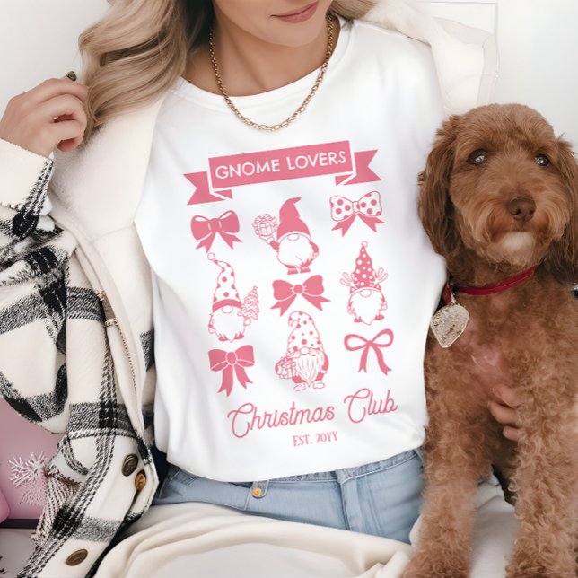 Coquette Gnome Lovers Christmas Club -Pink | White Tri-Blend Shirt (Coquette Gnome Lovers Christmas Club Pink | White Tri Blend Shirt)