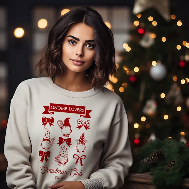 Coquette Gnome Lovers Christmas Club - Red | White Sweatshirt (Coquette Gnome Lovers Christmas Club Red White Sweatshirt)
