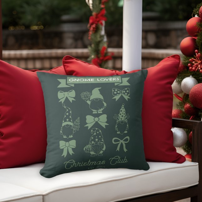 Coquette Gnome Lovers Christmas Club -Sage | Green Cushion (Coquette Gnome Lovers Christmas Club Sage | Dk Green Throw Pillow)