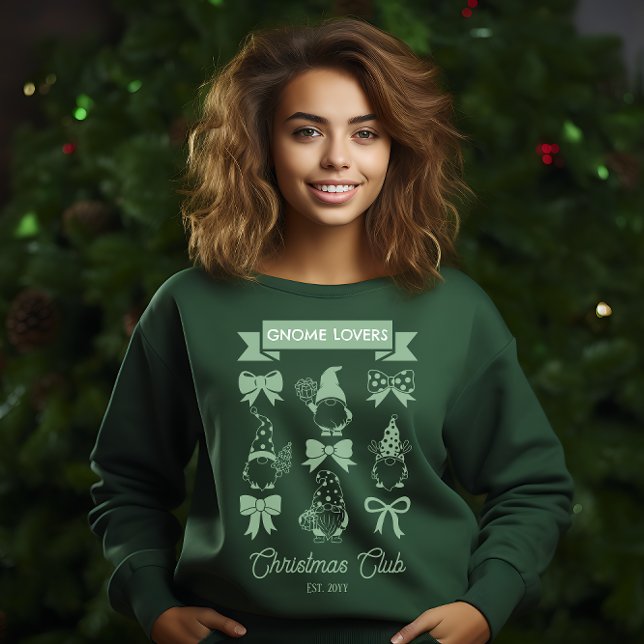 Coquette Gnome Lovers Christmas Club -Sage | White Sweatshirt (Coquette Gnome Lovers Christmas Club Sage Green Sweatshirt)