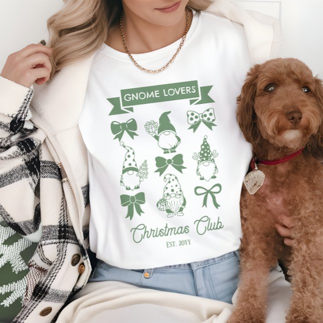 Coquette Gnome Lovers Christmas Club -Sage | White Tri-Blend Shirt (Coquette Gnome Lovers Christmas Club Green White Tri Blend Shirt)