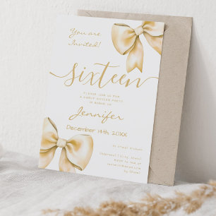 Coquette Gold Bow Sweet 16 Birthday Invitation