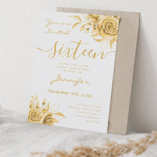Coquette Gold Sweet 16 Floral Glam  Invitation