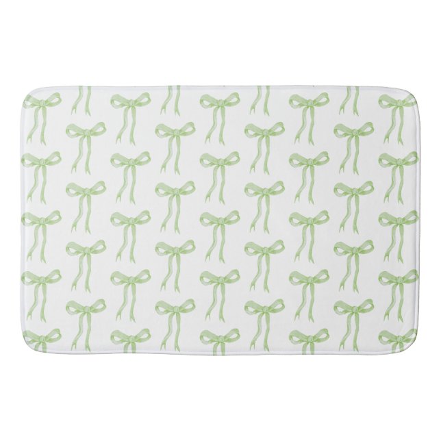 Coquette Green Bow Ribbon Girly Bath Mat (Front)