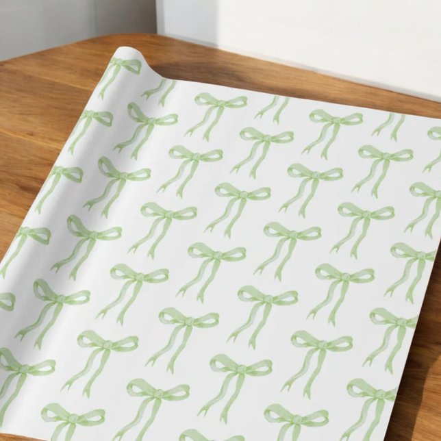 Coquette Green Bow Ribbon Tying The Knot Wrapping Paper (Creator Uploaded)