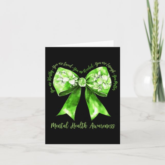 Coquette Green Bow Support Warrior Mental Health A Card (Front)