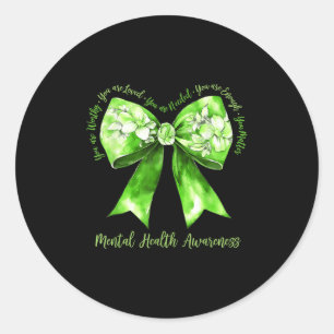 Coquette Green Bow Support Warrior Mental Health A Classic Round Sticker