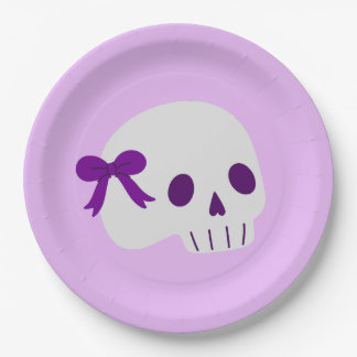 coquette halloween cute bow skull paper plate