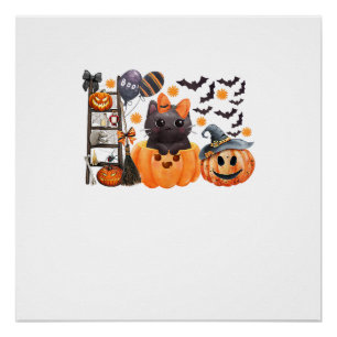 Coquette Halloween Cute Cat Bows Pumpkin Spooky Se Poster