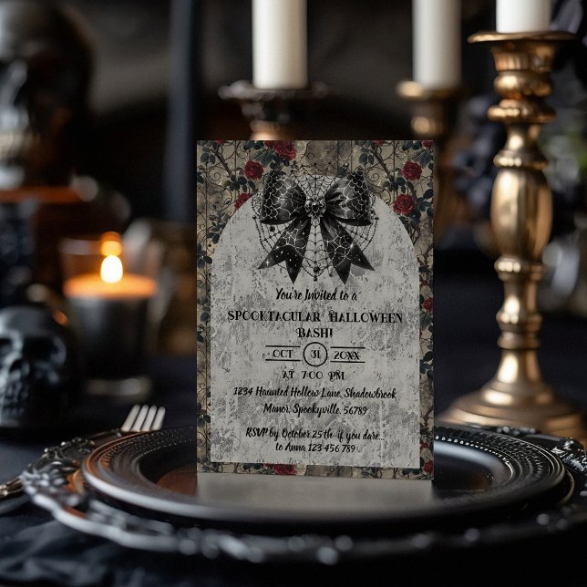 Coquette Halloween Dark Bow Invitation (Creator Uploaded)