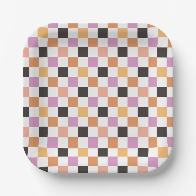 Coquette Halloween Party Chequerboard Chequered Paper Plate (Front)