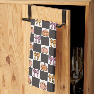 Coquette Halloween Party Girly Pumpkin Bow Preppy Tea Towel