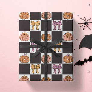 Coquette Halloween Party Girly Pumpkin Bow Preppy Wrapping Paper