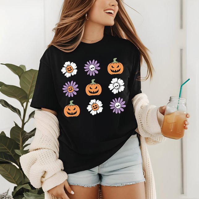 Coquette Halloween Pumpkins Flowers Skulls Tri-Blend Shirt (Creator Uploaded)