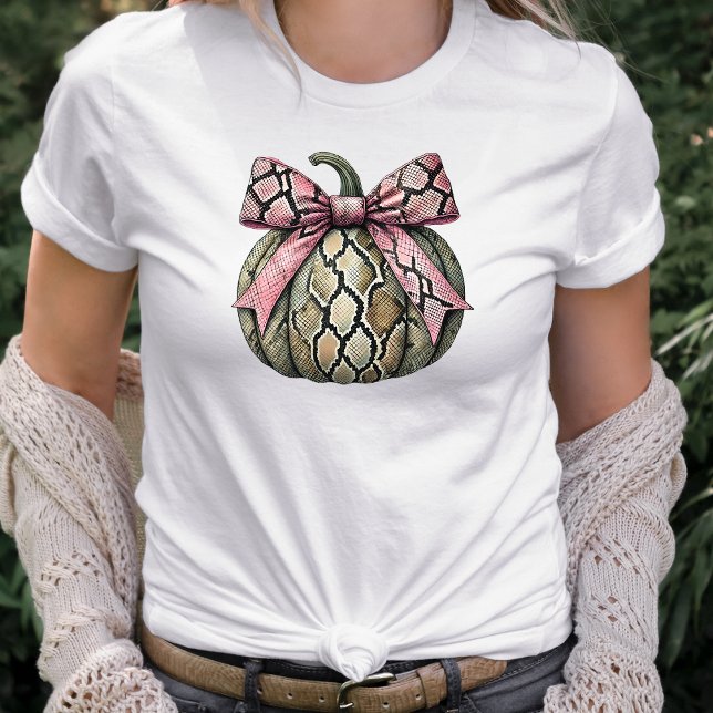 Coquette Halloween Snake Skin Pumpkin Pink Bow  T-Shirt (Creator Uploaded)