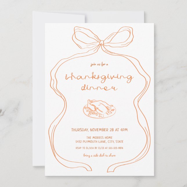 Coquette Hand Drawn Thanksgiving Dinner Invitation (Front)