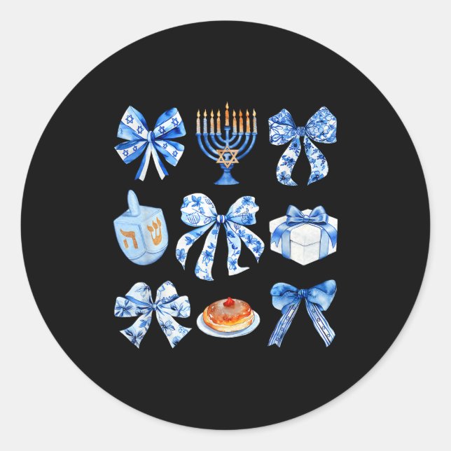 Coquette Hanukkah Bow Jewish Bow Menorah Bow Women Classic Round Sticker (Front)