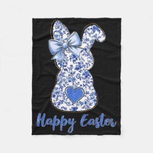 Coquette Happy Easter Blue Floral Chinoiserie Bunn Fleece Blanket