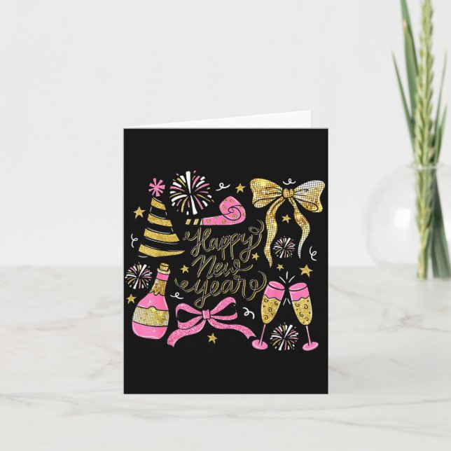 Coquette Happy New Year 2026 Champagne New Year's  Card (Front)