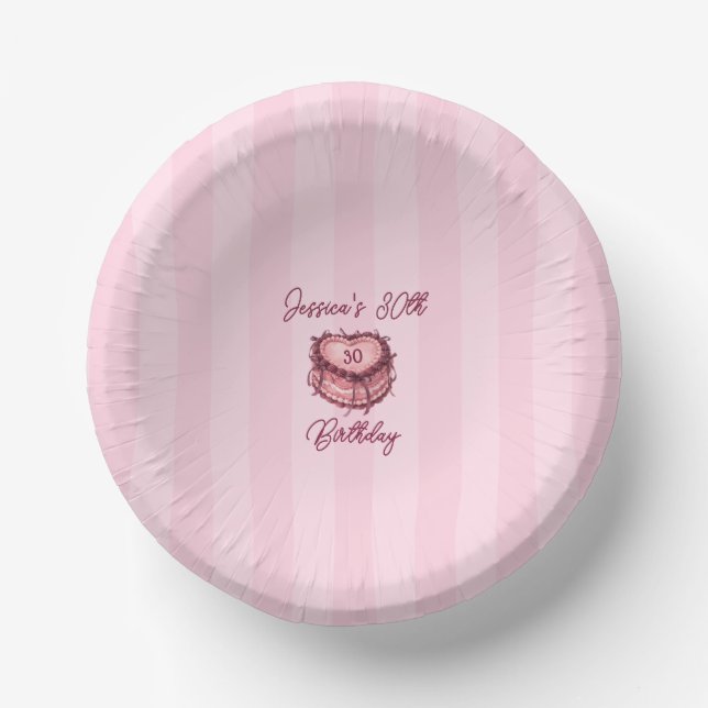 Coquette Heart Birthday Cake Paper Plate (Front)