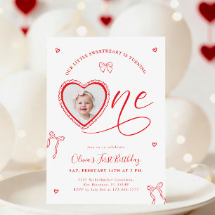 Coquette Heart First Birthday Invitation