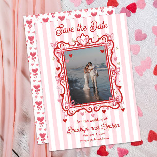 Coquette Hearts & Bows Wedding Save the Date Announcement