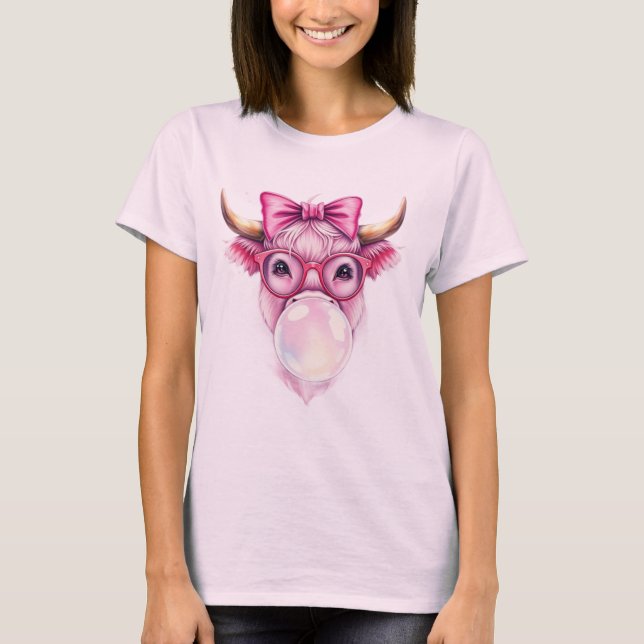 Coquette Highland Cow Bubblegum Tshirt Design (Front)