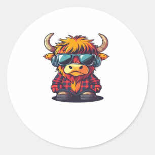 Coquette Highland Cow Bubblegum Tshirt Design, Hol Classic Round Sticker