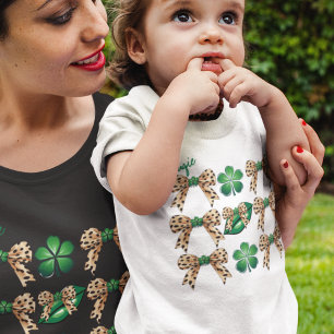 Coquette Irish Leopard Bows with Green Shamrocks Toddler T-Shirt