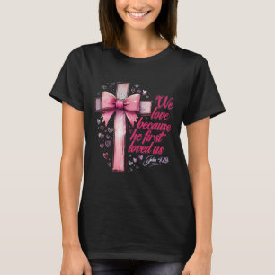 Coquette Jesus Valentine Cross Bow Christian Love T-Shirt