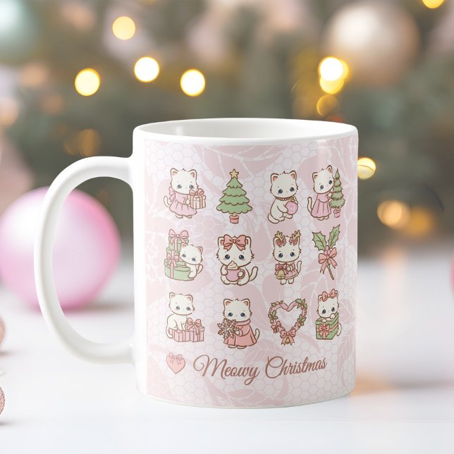 Coquette Kawaii Cat Christmas Coffee Mug (Coquette Kawaii Cat Christmas Coffee Mug)