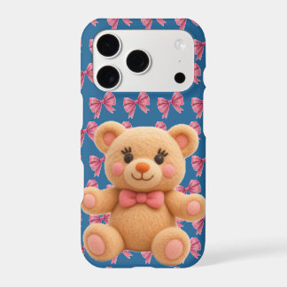 Coquette Kawaii Peach Teddy with Pink Bow Print