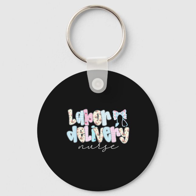 Coquette Labor And Delivery Nurse Crewneck, Bow St Key Ring (Front)