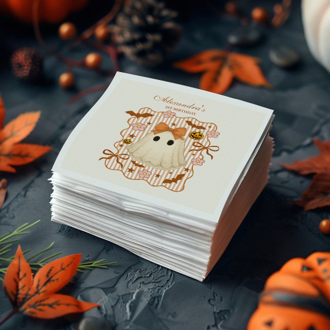 Coquette Lace Ghost Halloween 1st Birthday Napkin (Creator Uploaded)