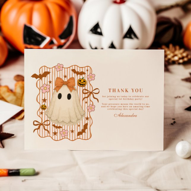 Coquette Lace Ghost Halloween 1st Birthday Thank You Card (Creator Uploaded)