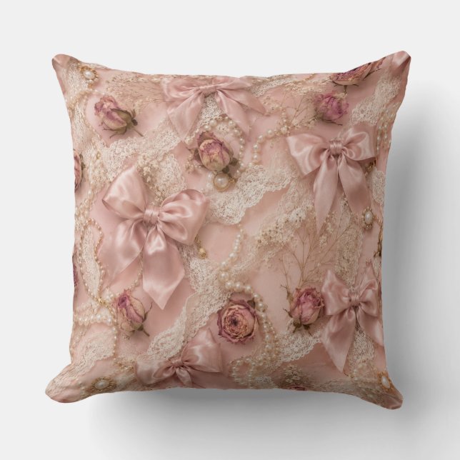 Coquette Lace & Pearls Pillow (Front)