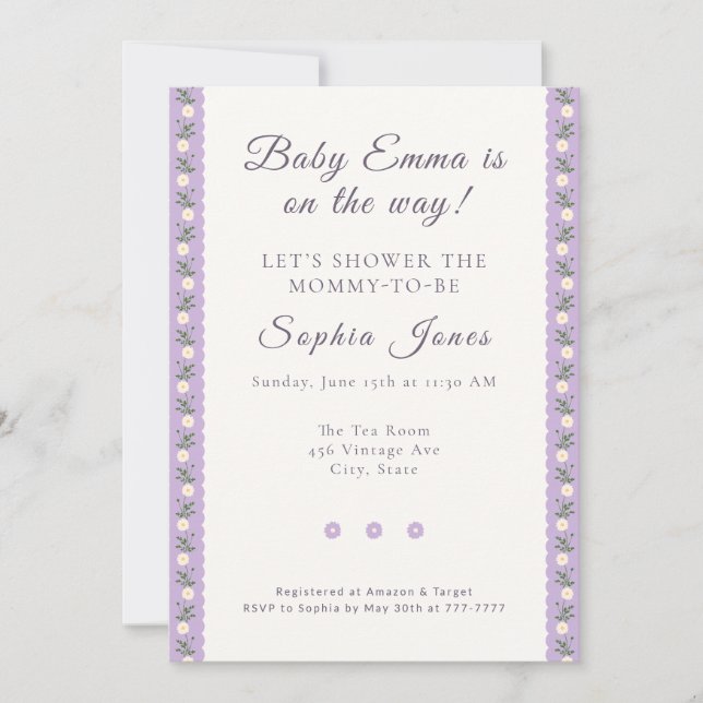 Coquette Lavender Scallop Floral Invitation (Front)